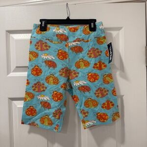 ModCloth Womens Ladybug Daisy Print Biker Shorts Light Blue Cotton Stretch Small
